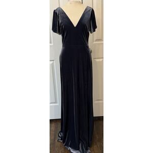Birdy Grey Sz MED Hannah Velvet Maxi Dress Storm Blue Prom Bridesmaid Stretch